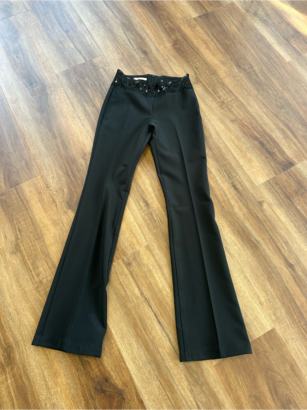 Forever 21 Black Flare Pants with Sequin Lace Waistband
